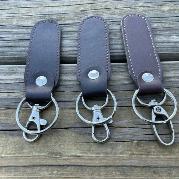 Leather Key chain Brown Genuine Leather Keys Holder Handmade Key Rings Set of 3 - Picture 4 of 9